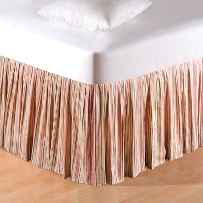 C&F Home 39" x 76" Pink & Sage Green Stripe Design Pattern 100% Cotton Lightweight Twin Bed Skirt