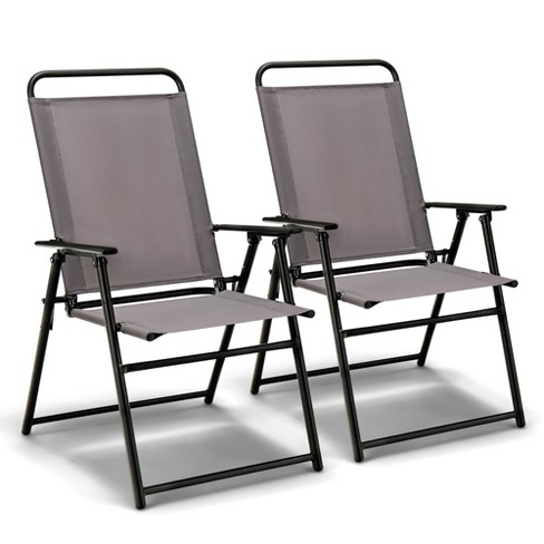 Costway 2pcs Patio Folding Chairs Dining Armrest Backrest Outdoor Portable Gray