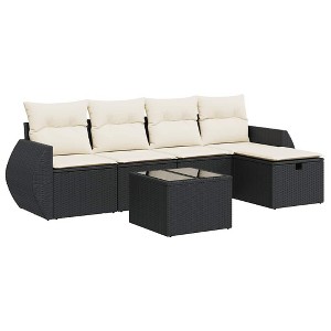 vidaXL 5 Piece Patio Sofa Set with Cushions Black Poly Rattan - Black and Cream with Storage - 1 of 4