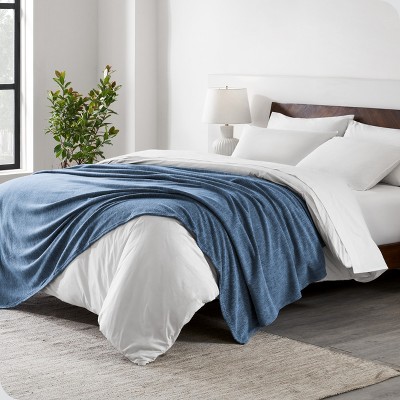 Heather Light Grey Reversible Polar Fleece Throw Blanket