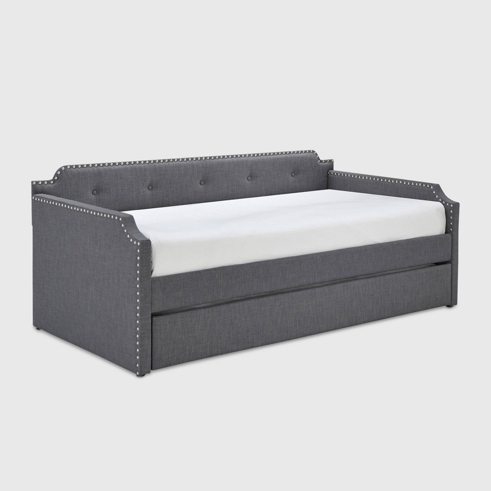 Photos - Bed Frame Twin Bella Upholstered Daybed and Trundle Dark Gray - ClickDecor