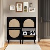 KTMBDW Shoe Rack Storage Organizer with 2 Natural Semi-Circular Rattan Doors, Entryway Wooden Shoe Cabinet for Sneakers, Leather Shoes, High Heels - 4 of 4