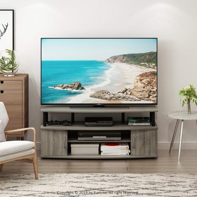 Furinno Modern TV Stand Media Entertainment Center for TV's up To 55" w/2-Door Storage Cabinet,French Oak/Black