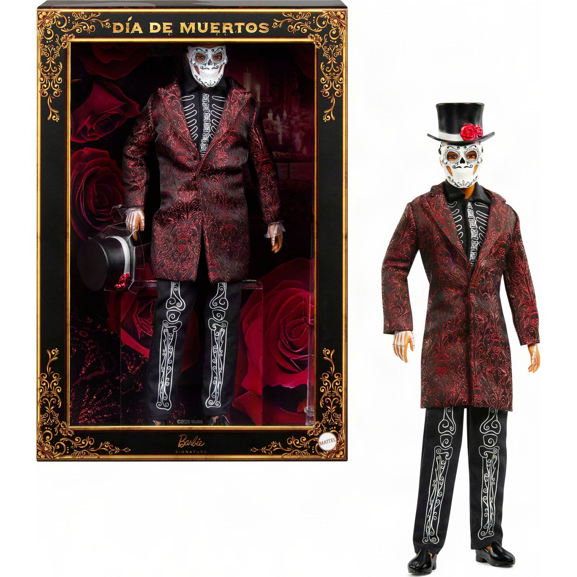 Barbie Signature 2026 Día De Muertos Ken Doll Knee Length Jacket and Removable Calavera Mask with Hat