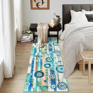 Colorful Machine Washable Runner Rug for Hallways Kitchen Entryway Bedroom Modern Non Slip Ultra Soft Thin Geometric Carpet - 1 of 4