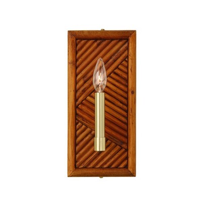Soleil Matte Brass Dimmable Sconce with Bamboo Backplate