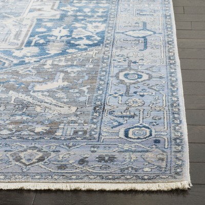 Vintage Charcoal and Blue Synthetic Persian Area Rug, 4' x 6'