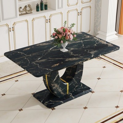 Coolbibila Modern Imitation Marble Grain MDF Kitchen Dining Table,Kitchen Dining Table With U-Shaped Leg And Anti-Slip Base Design