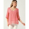 Allegra K Women's Lace Trim Ruched Comfy Summer 1/2 Sleeve V Neck Shirt - 4 of 4