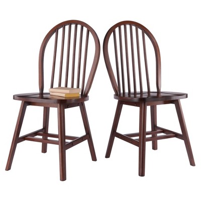 Walnut Windsor Medium Wood 2-Piece Dining Chair Set