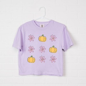 Simply Sage Market Women's Pumpkins and Flowers Short Sleeve Relaxed Fit Cropped Tee - 1 of 4