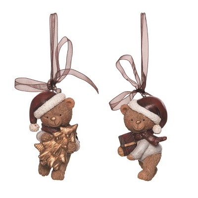 Transpac Resin Fuzzy Christmas Bear Ornament Set of 2 Christmas Home Decorations