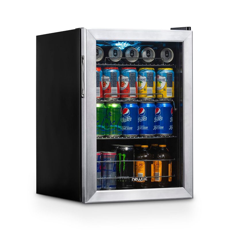 Newair 90 Can Freestanding Beverage Fridge in Stainless Steel, Adjustable Shelves, Compact Drinks Cooler, Bar Refrigerator, 1 of 12