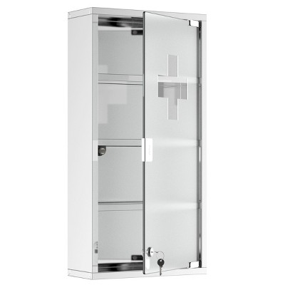 GlasFlength Decorative Storage Cabinets Wall Mounted Medicine Cabinet Lockable Cabinet with 4 Tier Shelves for Room, Silver, 11.75"*4.75"*23.5"