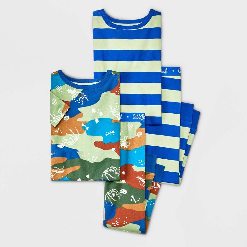 Toddler Boys' 4pc Dinos & Striped Pajama Set - Cat & Jack™ Blue, 1 of 5