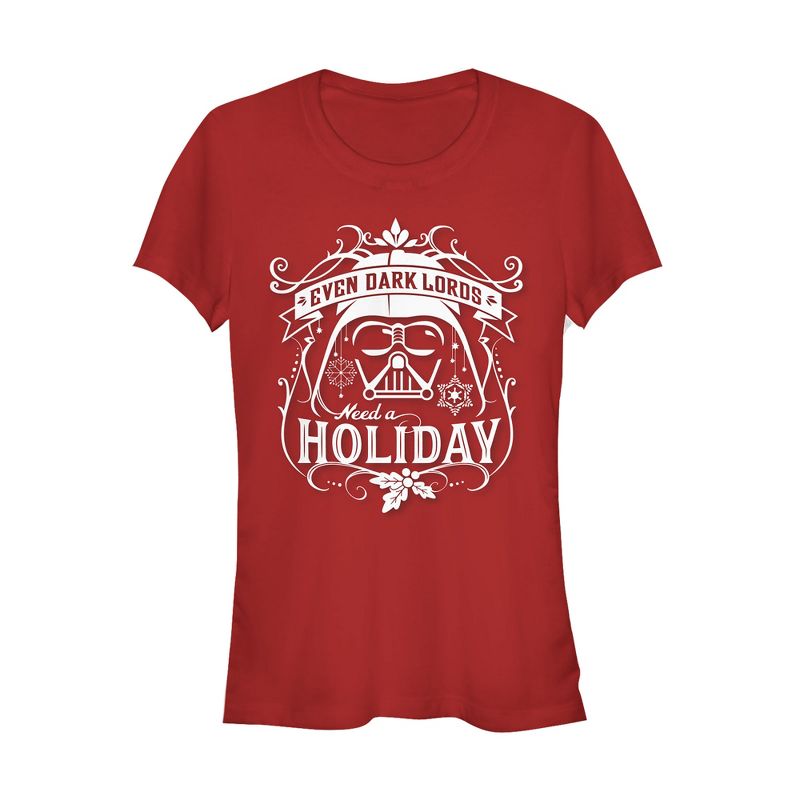 Juniors Womens Star Wars Christmas Dark Lord Holiday T-Shirt, 1 of 4