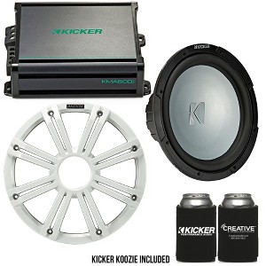 Kicker 12 Inch LED Marine Subwoofer in White with 600 Watt Amplifier Bundle - 1 of 4