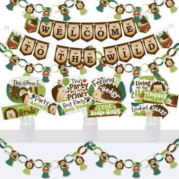 Big Dot of Happiness Forest Hedgehogs - Banner and Photo Booth Decorations - Woodland Birthday Party or Baby Shower Supplies Kit - Doterrific Bundle