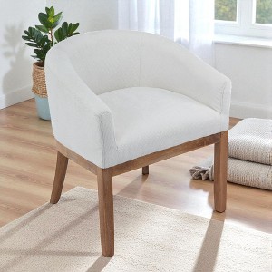 Mshliw Set of 1 Barrel Dining Chair with Arms, Upholstered Linen Accent Chair, Natural Rubberwood Frame, Kitchen & Living Room, Single - 1 of 4