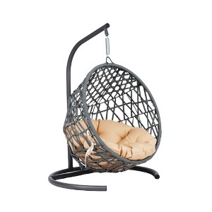Cesicia Cat Swing Bed with Stand & Cushion, Cat Egg Chair with Rattan Wicker Appearance - 1 of 4