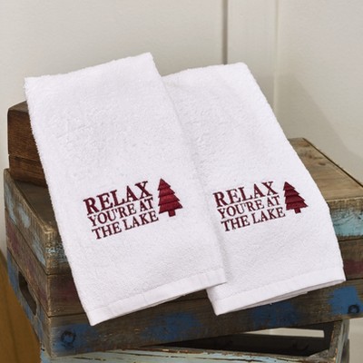 Lakeside Cabin Lodge White Hand Towels - Relax, You're at the Lake - Set of 2