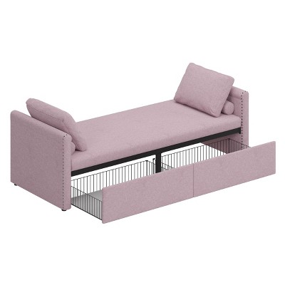 NicBex Small Single Daybed, Upholstered Chaise Lounger Day Bed with Pillows, Sofa Bed Frame with with 2 Drawers, No Mattress Needed