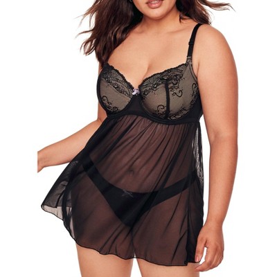 Adore Me Women's Ella Babydoll Lingerie 40D / Jet Black.