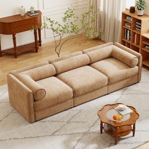 119.5" Chenille Fabric Sofa with Cylindrical Backrest and Armrests 3-Seater Sofa with Hidden Storage Compartments - 1 of 4