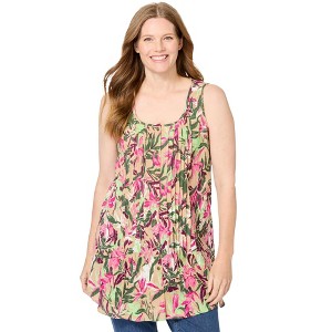 Woman Within Plus Size Sleeveless Pintuck Gauze Shirt - 1 of 4