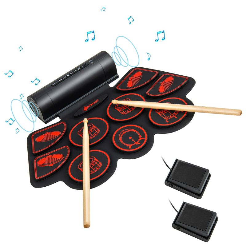Costway 9 Pads Electronic Drum Set with Sticks & Pedals for Kids, Adult, Beginners, 1 of 11