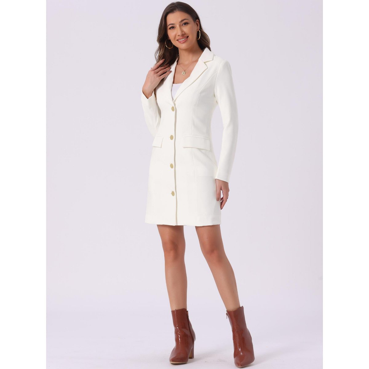 Женские платья INSPIRE CHIC Women's Casual Notched Lapel Collar Office Work Blazer Dress X-Small White — фото 2