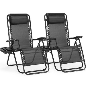 Chic Crate-Zero Gravity Lounge Chair Set – 2-Piece Foldable Patio Recliners for Pool & Beach with Built-In Pillow & Cup Holder, Black - 1 of 4