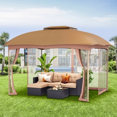 Captiva Designs Gazebo Canopy for Patio - Double Vent Outdoor Canopy with Netting (Khaki)