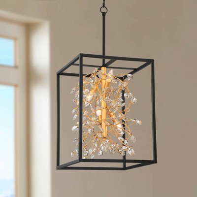 Modern Black and Gold Crystal Pendant Chandelier 19.5" Wide
