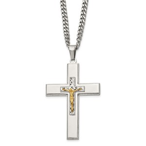 Black Bow Jewelry Men's Stainless Steel & Gold Tone XL Crucifix Necklace, 24 Inch - 1 of 4
