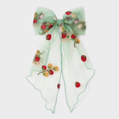 Chiffon Tomato Bow Hair Barrette - A New Day™ White/Red