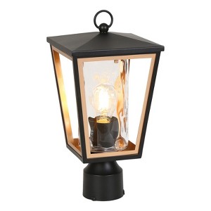 LNC Hewifda  15.7-in Black and Gold with Textured Glass Modern Outdoor Light Lamp Posts - 1 of 4