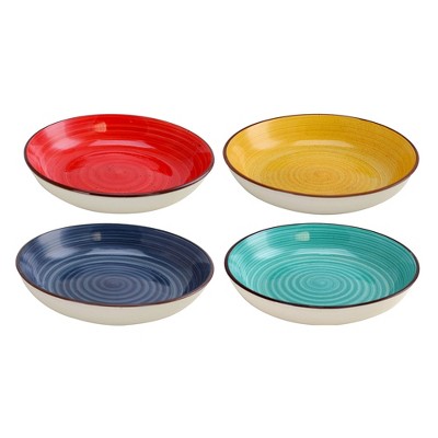 Gibson Home Color Speckle 4 Piece 8.25 Inch Multi Color Stoneware Salad Serving Bowl Dish Set, Blue, Yellow, Red, and Turquoise