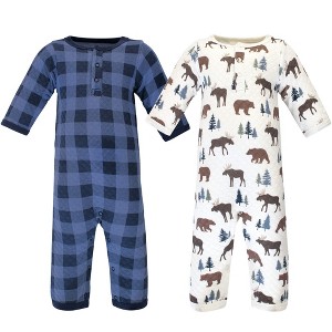Hudson Baby Infant Boy Premium Quilted Coveralls 2pk, Moose Bear - 1 of 2