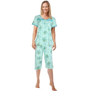 JEFFRICO Pajamas For Women Capri Set Sleepwear Soft Pajamas Short Sleeve Pajama Sleepshirt With Capri Pants - 1 of 4