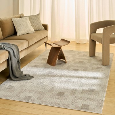 Nordic Beige Geometric Synthetic 5' x 7' Area Rug