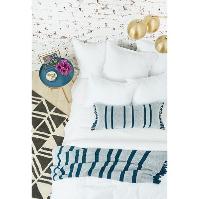 White Cotton Queen Quilt Set with Diamond Pattern