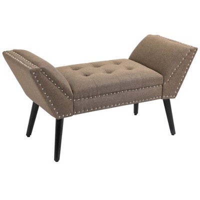 HOMCOM Modern Button Tufted Sitting Bench, Accent Fabric Upholstered Ottoman for Bedroom or Living Room
