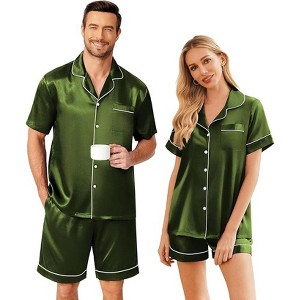 Ekouaer Couple Matching Pajamas Sets Silk Short Sleeve Button Down ...