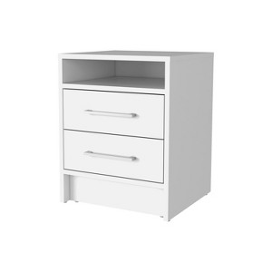 Gulches Philadelphia 2-Drawer Nightstand, White Particle Board Bedside Table with Concealed Shelf & Metallic Railings/Pulls - 1 of 4