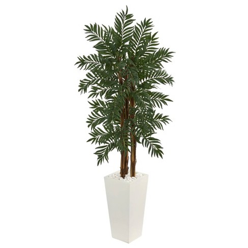 Nearly Natural 5.5-ft Parlor Palm Artificial Tree in White Tower Planter - image 1 of 1