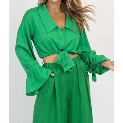 Women's FRESH LINEN BUTTON FRONT CROP - Mulla