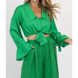 Women's FRESH LINEN BUTTON FRONT CROP - Mulla - 1 of 4