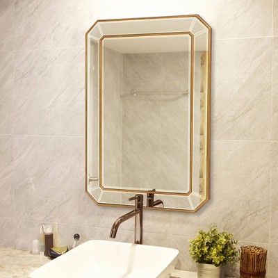 Elegante Full-Length Gold Trimmed Wood Rectangular Mirror