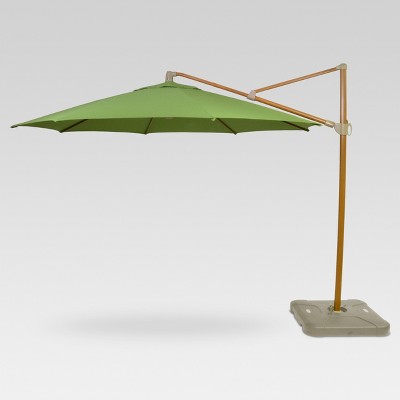 11' Offset Umbrella - Green - Medium Faux Wood Finish - Threshold™